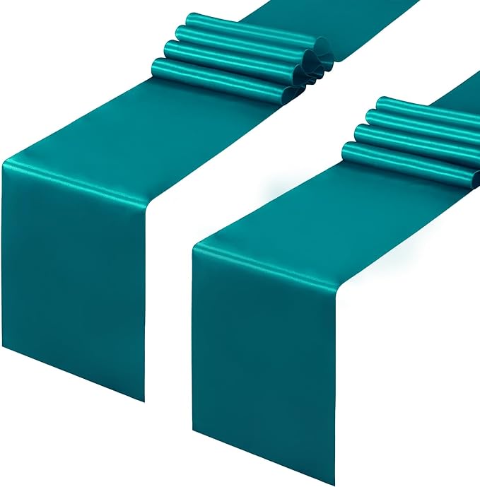 Horbaunal 2 Pack Teal Satin Table Runner 12 x 108 Inch, Smooth Table Runners for Wedding Banquets Birthday Party