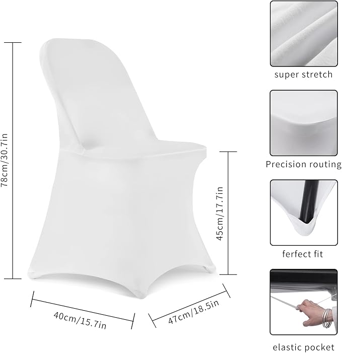 HAINARverS Folding Chair Covers, 100PCS Upgrade Universal Fitted Stretch Spandex Chair Cover Protector for Wedding,Party,Banquet, Celebration (White, 100 PCS)