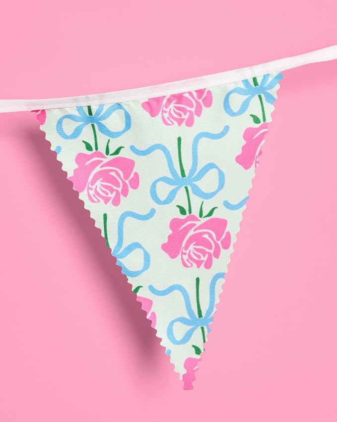 xo, Fetti Tea Party Bunting Banner - 32 Pieces 30ft | Garden Party Garland, Pastel Floral Decor, Birthday, Easter Pennants, Spring, Mother's Day, Pink Blue Purple