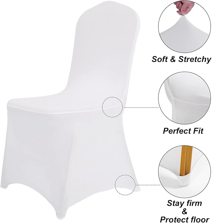 SuperO Waterproof Spandex Chair Cover 12PCS, Stretch Dining Chair Covers, Polyester Outdoor Chair Covers, Protector Stretch Chair Cover for Party Universal, Banquet, Wedding Event, Hotel(White)