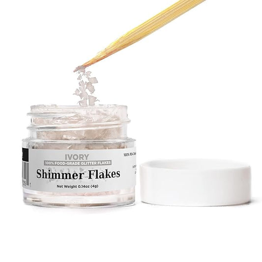 BAKELL Edible Glitter Flakes | Vegan Ivory Edible Shimmer Flakes | KOSHER Certified | Halal Certified | 100% Edible & Food Grade | Cakes, Cupcakes, Decoration (Ivory, 4g)