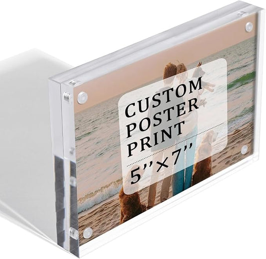 Acrylic Picture Frames 5x7 4 Pack, 20% Thicker Frameless Clear Photo Frames, Double Sided Magnetic, Freestanding Desktop Display Stand (Clear, 5X7(Custom))