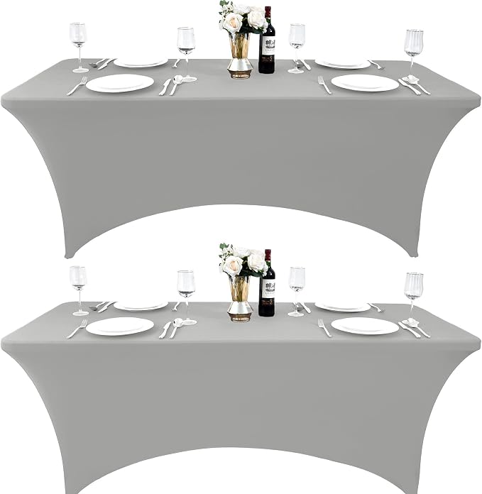 112 2-Pack 6ft Spandex Table Covers for Rectangle Standard Folding Tables - Wrinkle Resistant Stretch Tablecloths - Ultimate Fitted Table Protector for Parties, Banquet, and Wedding