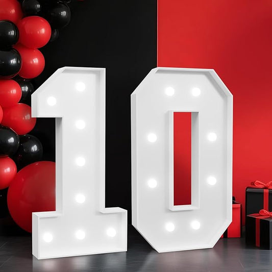 2FT Marquee Numbers 10, Light up Numbers for 10 Birthday Decoration, Large Light Up for 10 Years Old Birthday Party, Anniversary Party Decor Birthday Sign, Pre-Cut Foamboad Mosaic DIY