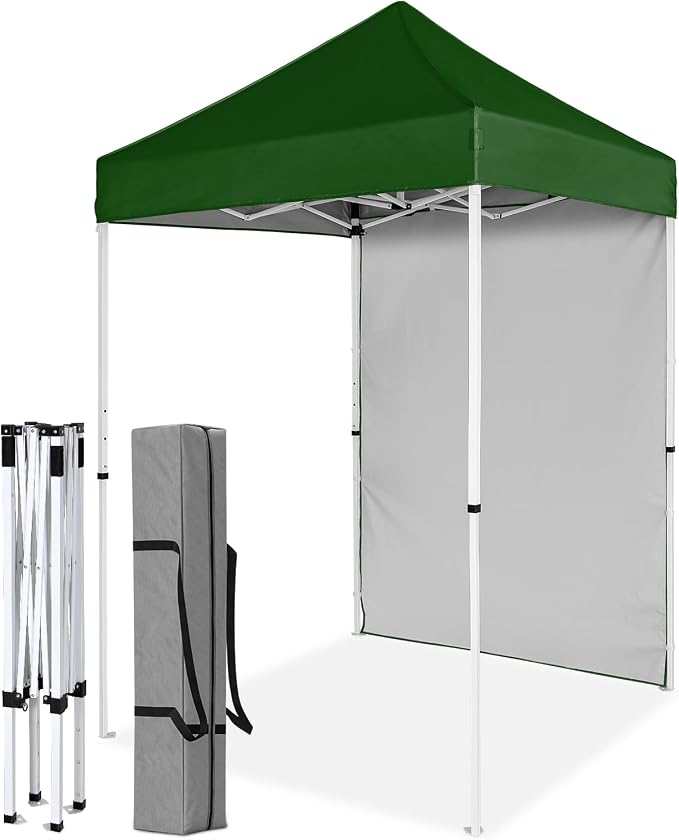 COOS BAY 5x5 Pop Up Canopy Tent with Side Wall, Easy Setup Portable Sun Shelter with Carry Bag, Outdoor Shade for Beach, Camping, Sports & Backyard, Green