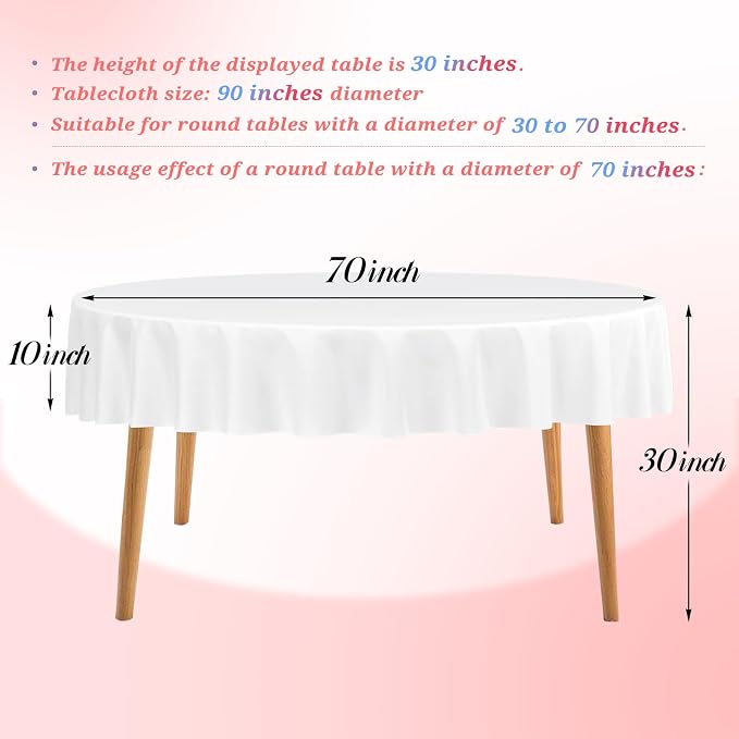 Teruntrue 12 Packs White Round Tablecloths 90 inch Round Table Cloth, Washable Polyester Fabric for Wedding Parties Banquet Holiday Dinner Table Decorative, White