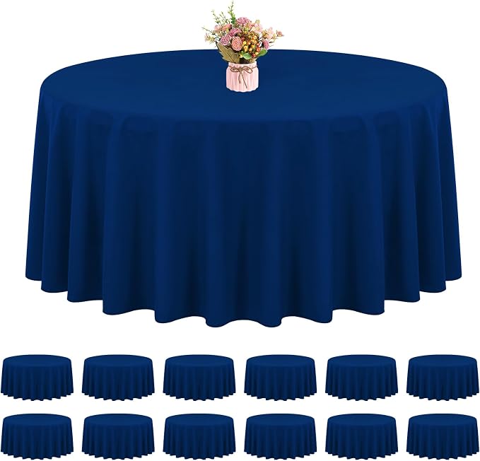 12 Pack Round Tablecloths - 90 Inch, Navy Blue Polyester Table Cover for Round Table, Stain and Wrinkle Resistant Washable Fabric Table Cloth, Polyester Tablecloth for Wedding Banquet Parties