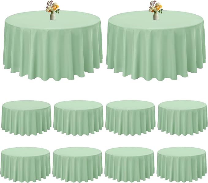 10 Pack Sage Green Round Tablecloth 90 Inch, Waterproof Polyester Fabric Table Cloth for Round Tables, Stain Wrinkle Resistant Tablecloths Washable Table Cover for Wedding Dining Party Banquet