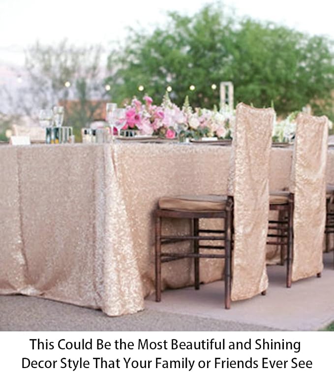 ShiDianYi 50"x72" Champagne Blush Sparkly Sequin Tablecloth for Wedding