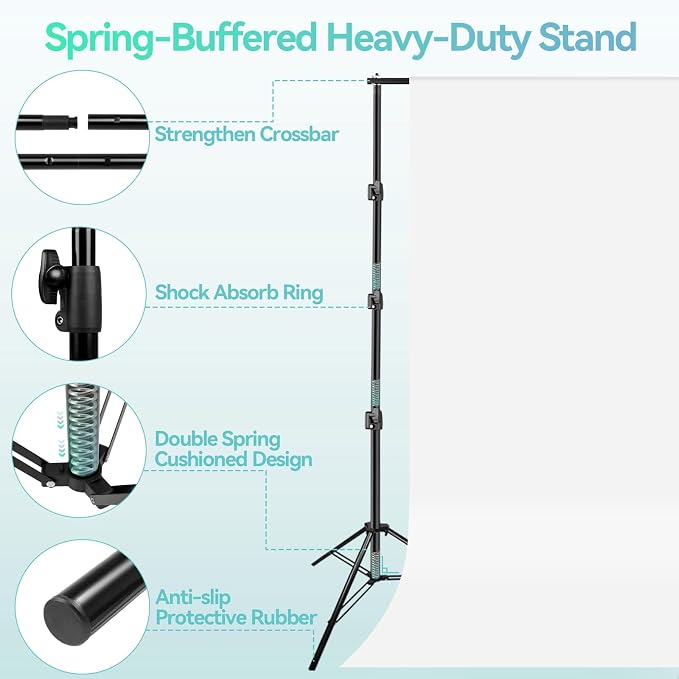 EMART Portable Photography Backdrop Stand Kit 10 x 10 ft with 10 x 20 ft White Backdrop, Adjustable Background Support System for Photo Video Studio, Photoshoot, Party, Live Game, Interviews