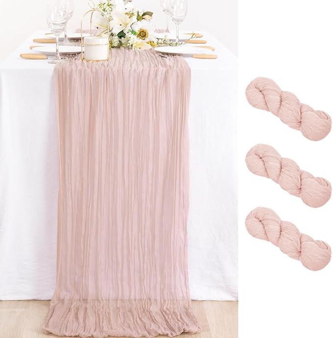 MLMC 3 Pack Pink Table Runner Dusty Pink Cheesecloth Table Runner 10ft Rustic Gauze Cheese Cloth Centerpiece Decor 35x120 Inches for Mothers' Day Wedding Bridal Baby Shower Birthday Party Decor