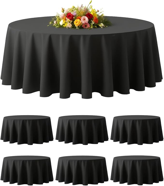 BESTVIP 6 Pack 60inch Black Round Polyester Tablecloths | Fits 20"-48" Tables | Fabric Washable Decorative Table Cover for Parties, Weddings, Holiday, Events, Restaurant