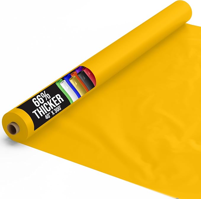 Party Solids 66% Thicker Premium Yellow Plastic Table Cover Roll 40" X 300' Table Cloth Plastic Cover Roll Quality Thick Banquet Rolls Disposable Tablecloth Rolls Strong American Based Company