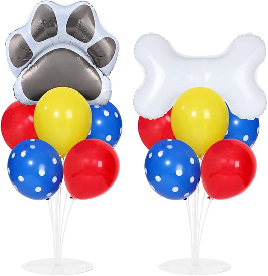 Dog Paw Party Balloons Stand Kit 2 Sets with 2 Dog Paw Print Bone Shaped Foil Balloons Black Red Yellow Party Balloon Centerpiece for Tables for Boy Girl Pet Puppy Birthday Baby Shower Parties Decor
