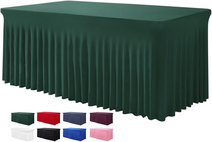 BDDC One-Piece Spandex Table Cover Skirt for 8FT Rectangle Tables | GRS-Certified Eco-Friendly Fabric, Elastic Fitted Ruffle Tablecloth, Washable, For Banquets, Weddings & Parties