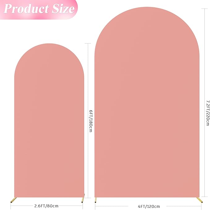 Wokceer Wedding Arch Cover 7.2FT, 6FT Spandex Fitted Wedding Arch Stand Covers 2 Set Round Top Chiara Arch Backdrop Stands Cover for Birthday Party Ceremony Banquet Decoration Dusty Rose