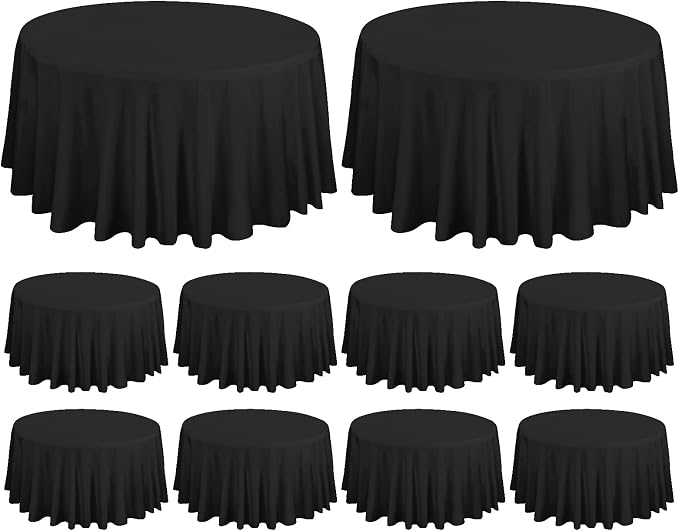 fani 10 Pack 120 Inch Round Black Polyester Tablecloth, Perfect for 8ft Round Table, Wrinkle & Stain Resistant