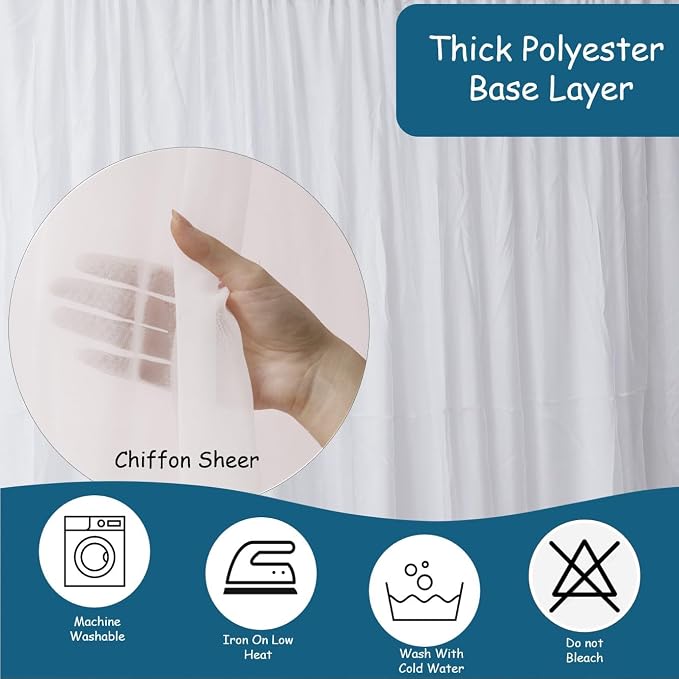 Extra Wide Two Layers One Piece Trade Show Booth Backdrop, White, 20x10ft | Chiffon Tulle & Polyester, Extra Wide Blackout Curtains, Theatrical Backdrops