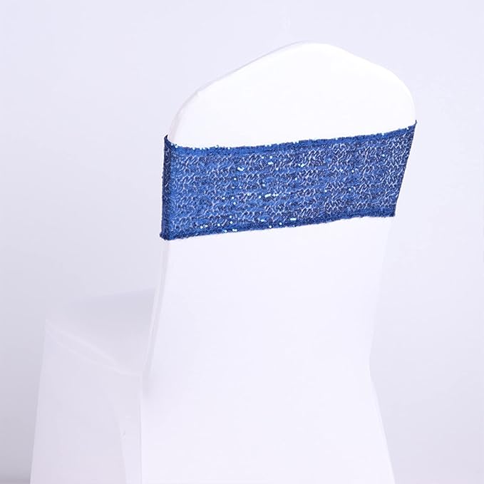 Pack of 25 Stretch Sequin Chair Sashes Chair Bands One-Sided Sequins Decor for Hotel Wedding Reception Events Party Chair Cover Decoration (Blue)