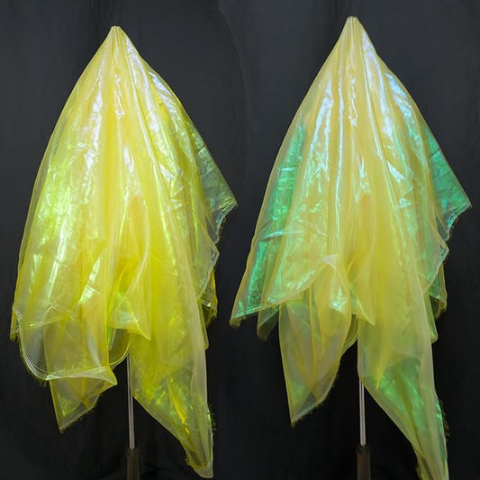 Yellow Iridescent Organza Fabric for Wedding & Halloween, 11 Yard Long, 59-Inch Wide, Perfect for DIY, Photography Scene Arrangement, and Personalized Clothing Production