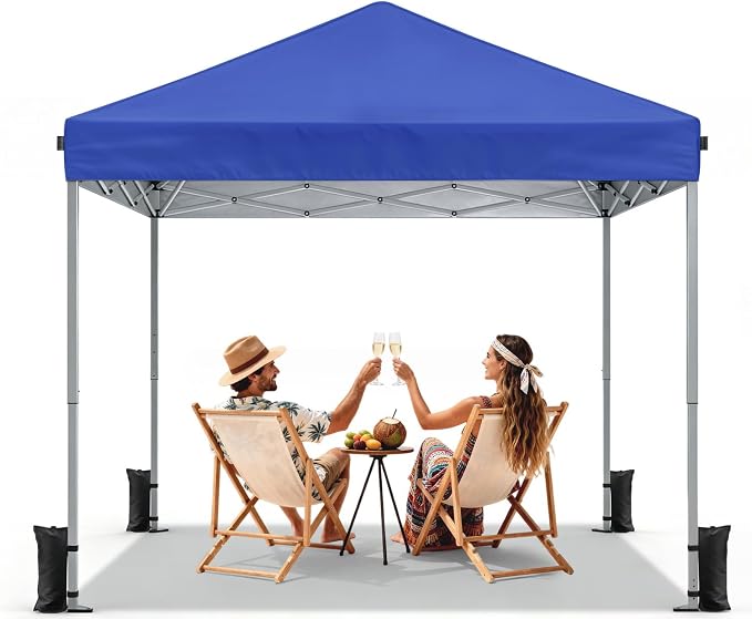 10x10 Pop Up Canopy Tent, Shade Canopy with Carry Bag, Center Lock One Push, 3 Adjustable Height, Outdoor Canopy Tents for Parties, Events & Camping - Blue