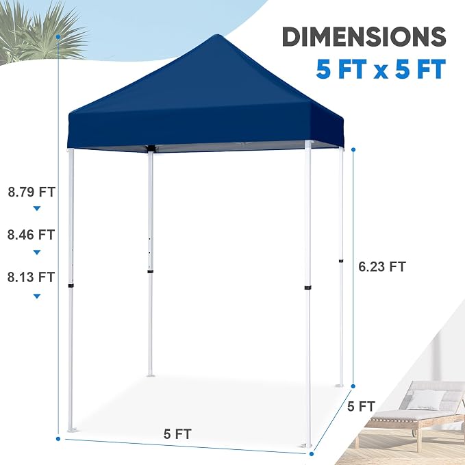 COOS BAY 5x5 Pop Up Canopy Tent, Portable Lightweight Sun Shelter with Carry Bag, Easy Setup Outdoor Canopy for Beach, Camping, Sports & Backyard Shade, Dark Blue