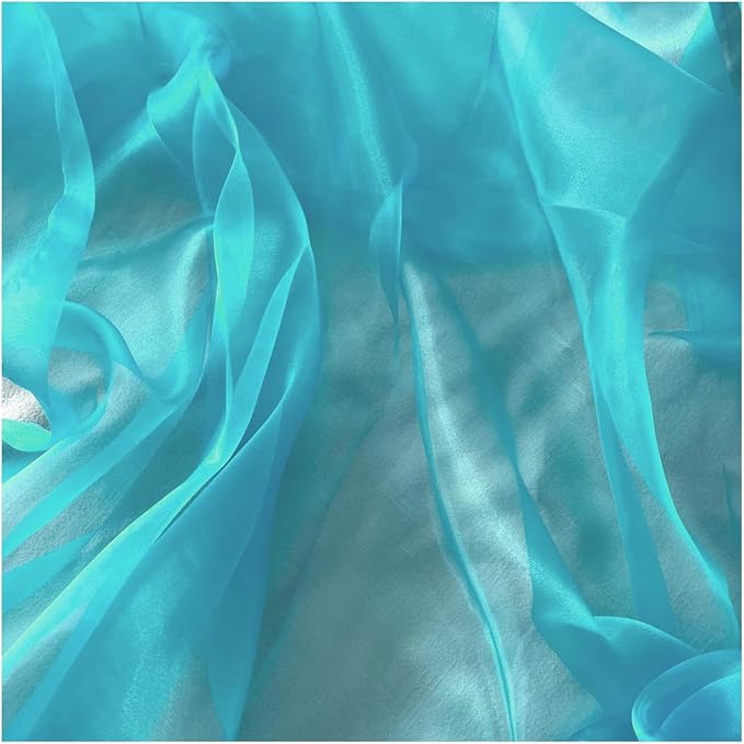 MDS Pack of 15 Yard Sheer Organza Fabric for Wedding Party Home Event Banquet Decorations, Backdrop Curtain Craft Dress Sewing Fashion DIY Crystal Organza Tulle Fabric Bolt 44” Wide - Light Teal