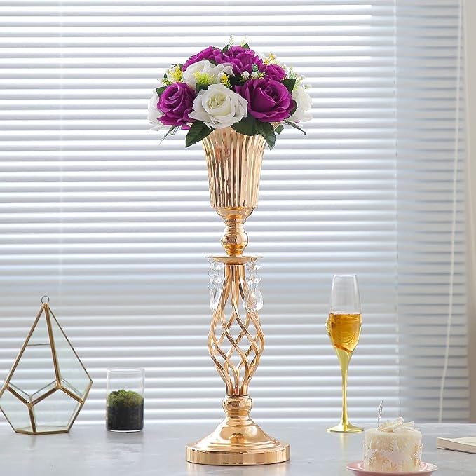 Artificial Flower Centerpieces for Tables: 6pcs of Rose Flower Balls, Flower Kissing Balls, Fake 15-head Plastic Flower Roses with Base for Birthday Party Christmas Home Wedding Decor (Purple White)