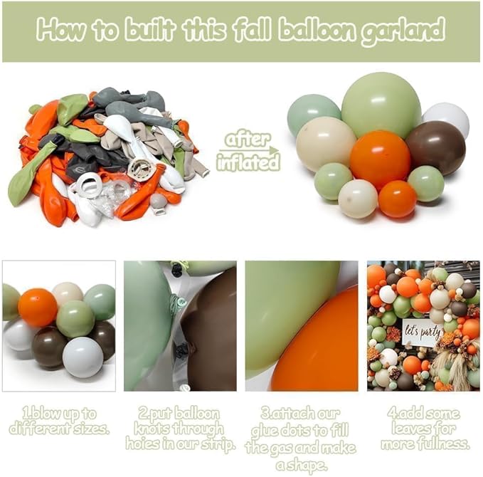 Balloon Arch Kit - Double Stuffed Dusty Green Orange Brown Beige Balloons for Neutral Baby Showers Woodland Wild One Dinosaur Birthday Decorations