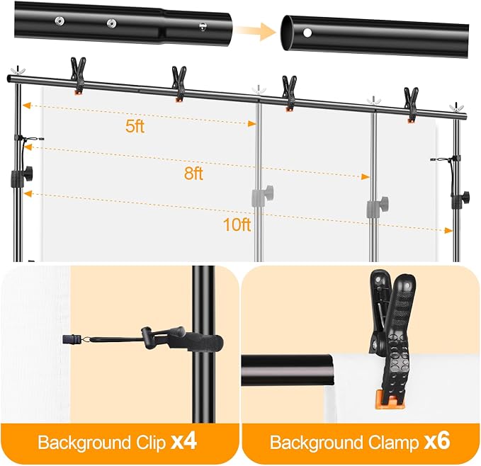 EMART Photo Backdrop Stand kit, 6.9 x 10 ft Back Drop Adjustable Frame for Photography, Photoshoot Banner Background Support Holder for Parties Dectoration