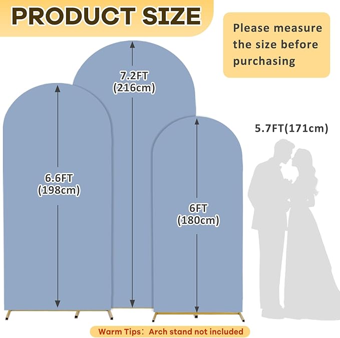Dusty Blue Wedding Arch Cover 6FT 6.6FT 7.2FT Spandex Arch Covers Stretchy Backdrop Set of 3 Double Sided Arch Stand Cover Round Top Arch Frame Covers for Wedding Party Ceremony Decoration