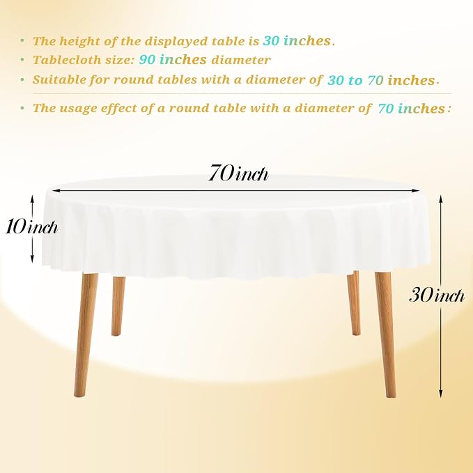 Teruntrue 12 Packs Ivory Round Tablecloths 90 inch Round Table Cloth, Washable Polyester Fabric for Wedding Parties Banquet Holiday Dinner Table Decorative, Ivory