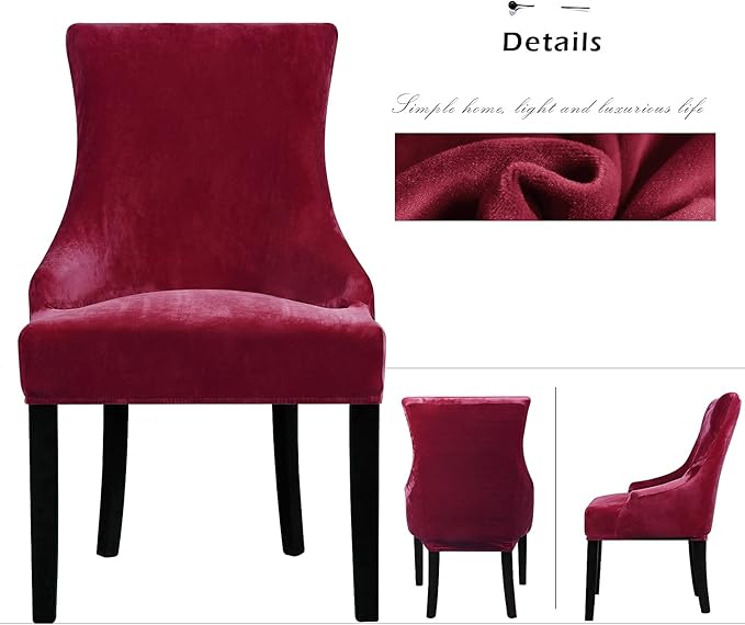 Lellen Velvet Stretch Wingback Chair Cover Slipcover - Reusable Protector Cover for Dining Room Banquet Home Decor etc Machine Washable Hand Washable (Wine, 4PC)