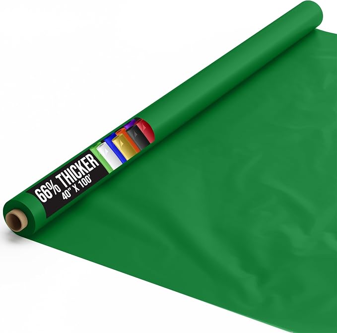 Party Solids 66% Thicker Premium Emerald Green Plastic Table Cover Roll 40" X 100' Table Cloth Plastic Cover Roll Quality Thick Banquet Rolls Disposable Tablecloth Rolls Strong American Based Company