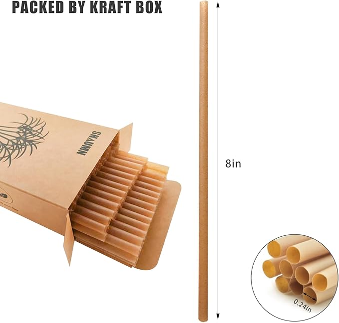 600pcs Compostable Biodegradable Sugarcane Straws Disposable 8 Inch Plasticless Sturdy Smoothie Straws Not Foggy Compatible with All Lid Types