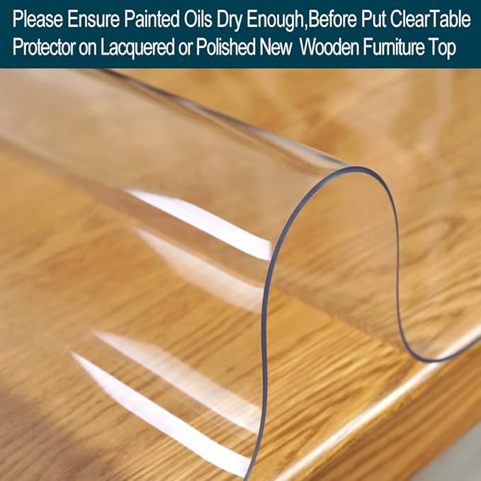 Wadrac 1.5mm Clear PVC Table Cover Protector 24x63 Inch Clear Desk Cover, Rectangular Vinyl Desk Pad PVC Plastic Table Cover for Office Dresser Night Stand Computer & Writing Desk Tabletop Rectangle