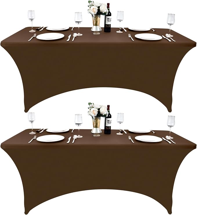 2-Pack 6ft Spandex Table Covers for Rectangle Standard Folding Tables - Wrinkle Resistant Stretch Tablecloths - Ultimate Fitted Table Protector for Parties, Trade Shows, Banquet