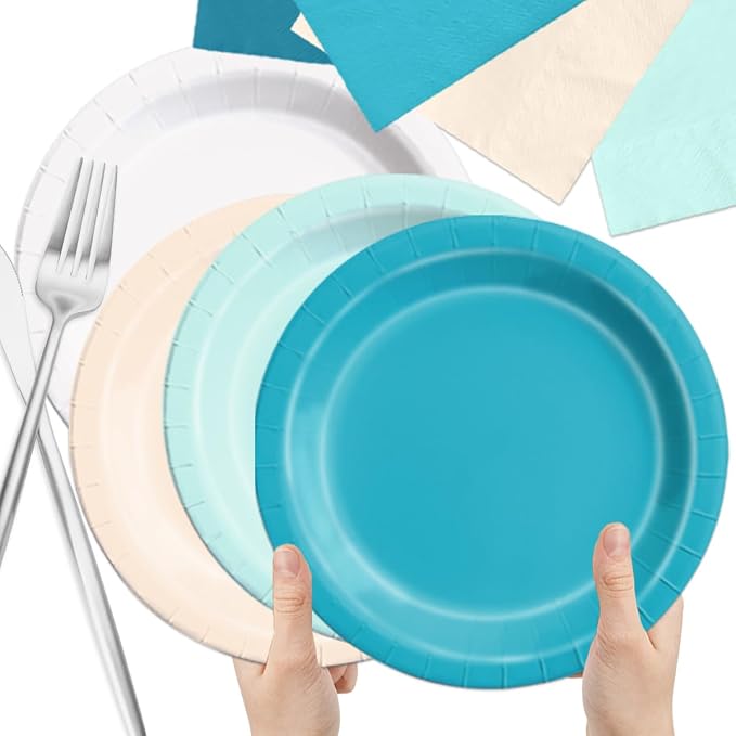 CMUSKO Beach Birthday Party Decorations - 60pcs Pool Summer Plates and Napkins Blue Hawaiian Beach Ocean Tableware
