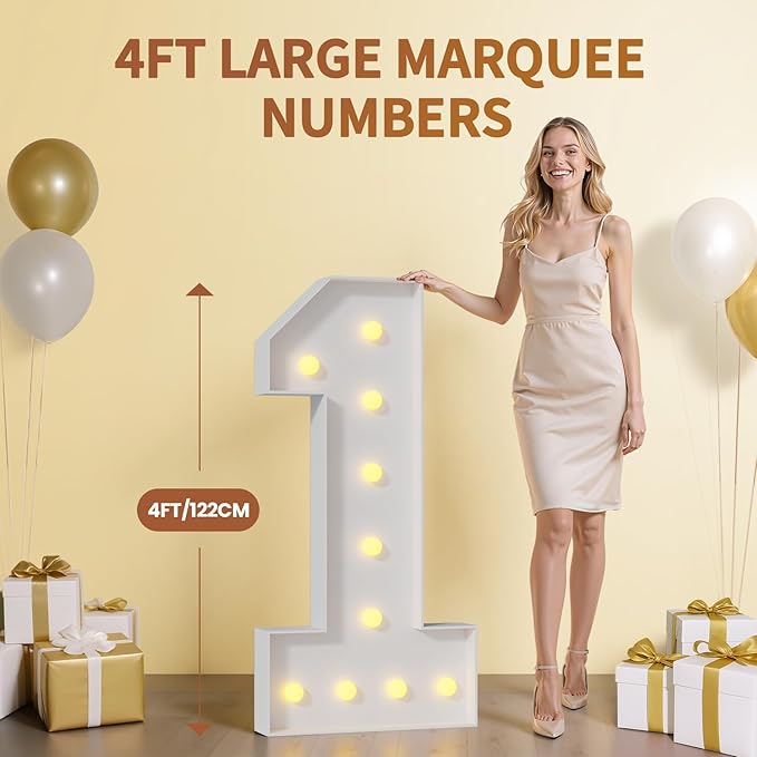 4FT 60 Marquee Numbers 60 Light Up Numbers for Party Large Foam Cardboard Warm White Light Sign Backdrop Birthday Party Decorations