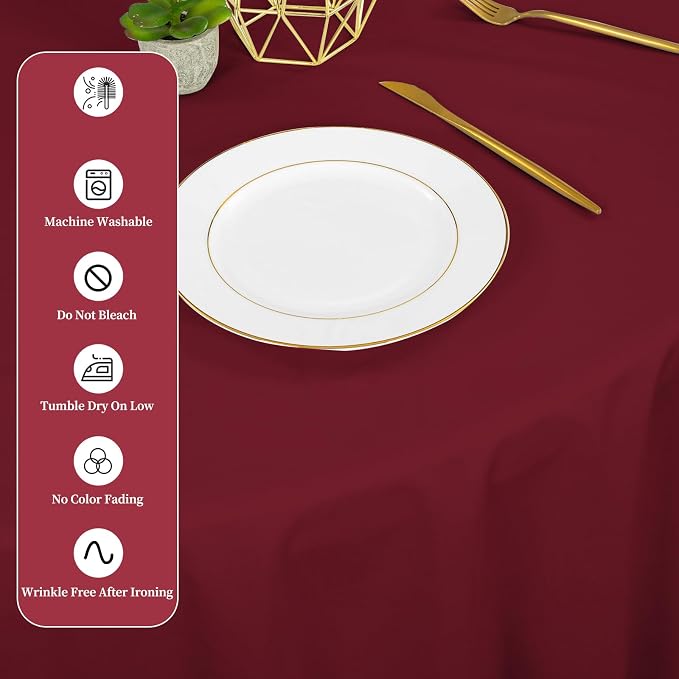 YMHPRIDE 12 Pack Round Tablecloth 90 inch Burgundy Table Cloths for Round Tables,Stain and Wrinkle Resistant Washable Polyester Tablecloths Burgundy Table Cloth 90 Round Table Cloth for Wedding Party