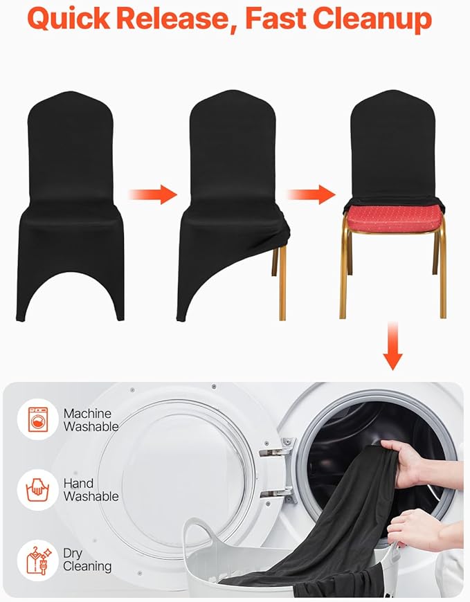 VEVOR 50 Pcs Black Chair Covers Polyester Spandex Stretch Slipcovers for Wedding Party Dining Banquet Arched-Front Chair Covers