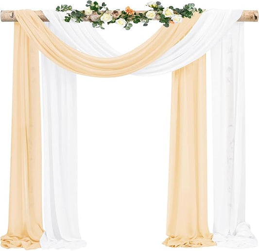 Wedding Arch Draping Fabric,2 Panels 28" x20ft Champagne and Cream Wedding Arch Drapes for Ceremony Chiffon Fabric Drapes Arbor Drapery Decorations for Reception Sheer Backdrop Curtains