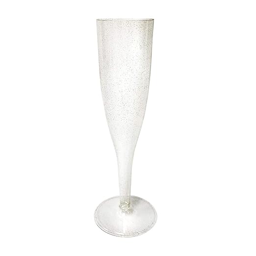 Party Essentials N052452 Disposable Hard Plastic 1-Piece Champagne Flute, 5-Ounce, Gold Glitter, Perfect for Wedding and Party (Case of 96)