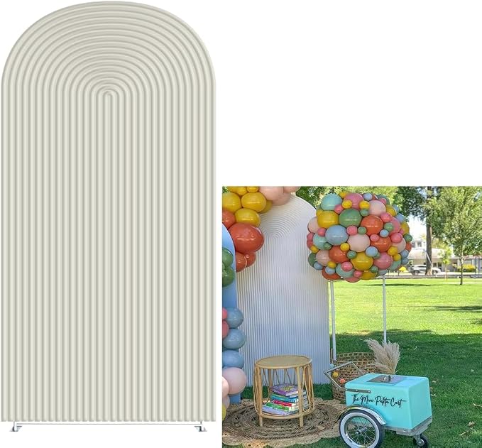 2D Printed Ripples Party Arch Covers Arched Backdrop Cover Stretchy Cover for Party Decoration Round Top Frame Spandex Cover (Ivory Cover455,8x4.6ft)