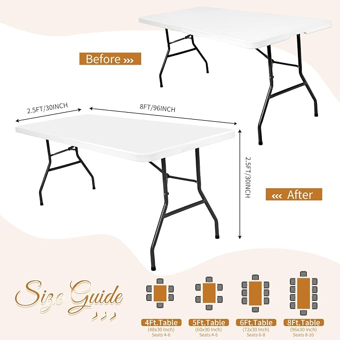 12 Pack Spandex Tablecloth Table Top Cap Cover, White Stretch Table Covers for 8FT Tables, Washable Elastic Rectangle Tablecloth Protector for Outdoor Party Picnic Wedding (White,30" W x 96" L)