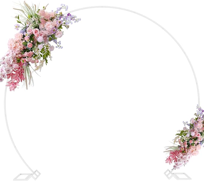 Putros Round Backdrop Stand 8ft, Circle Balloon Arch Frame, Metal Round Arch, White Circle Backdrop Stand for Wedding, Birthday Party, Anniversary, Bridal Ceremony, Graduation Decoration