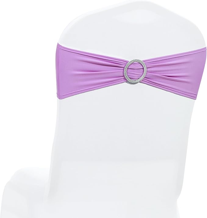 MDS Pack of 150 Spandex Chair Sashes Bow Universal fits Elastic Stretch Chair Bands Ties with Buckle for Wedding Party Banquet Events Decoration Spandex Slider Sashes Bow - Light Purple