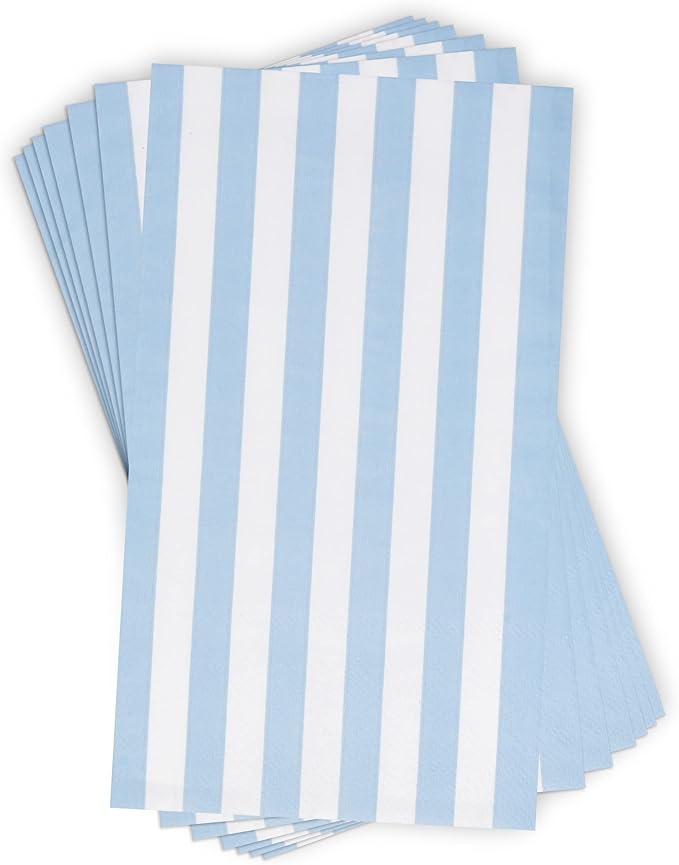 100 Light Blue Striped Guest Napkins 3 Ply Disposable Paper Hand Towels Classic Stripe Pattern Bathroom Guest Towels Table Setting Decor Set