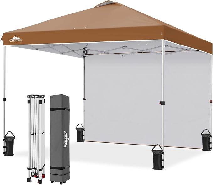 EAGLE PEAK Commercial Canopy 10x10 Pop Up Canopy Tent with 1 Sidewall, Easy Setup Heavy Duty Instant Event Shelter for Vendors & Markets, Outdoor Sun Shade, Khaki
