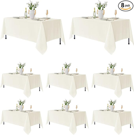 Fitable 8 Pack Table Cloth Rectangle Table: Stain and Wrinkle Resistant Tablecloth Rectangular, Washable Polyester Tablecloths for Wedding Party Dining Banquet Event Catering(Ivory, 70x108 Inch)
